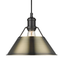 Golden 3306-M BLK-AB - Yep by Golden Lighting Orwell 1-light 10in Pendant in Matte Black and Aged Brass shade